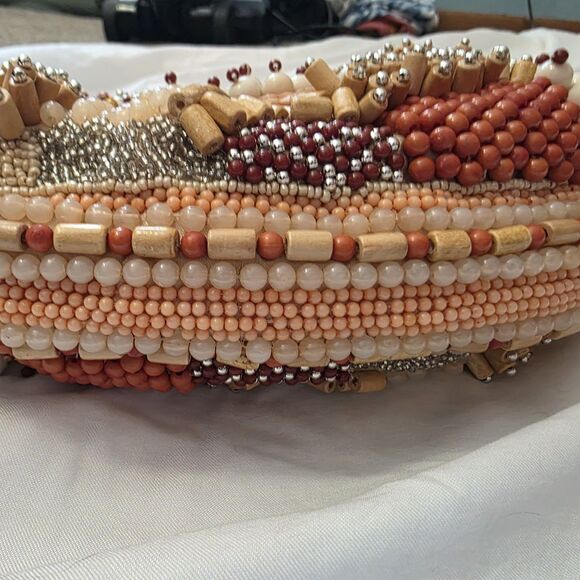 New w/ flaws Made In India Beaded Hand-Sewn Handbag Natural Boho Vacation Beach - Picture 10 of 12